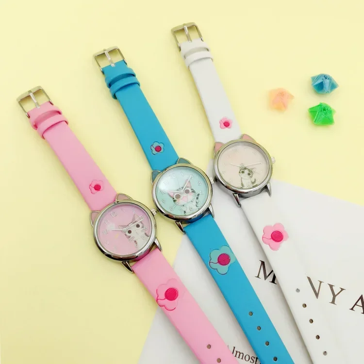 Cute Cheese Cat Pattern Kids Watches Girls Quartz Analog Child Watches For Women Student Clock Gift Relogio Feminino 2022 New