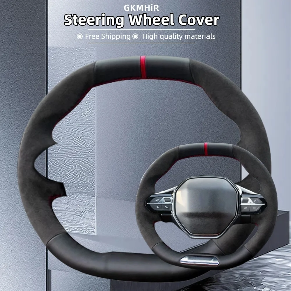 

Customization Car Steering Wheel Cover Hand Sewing Suede Leather For Peugeot E-208 2020 508 208 2019 2020 3008-5008 2016-2019