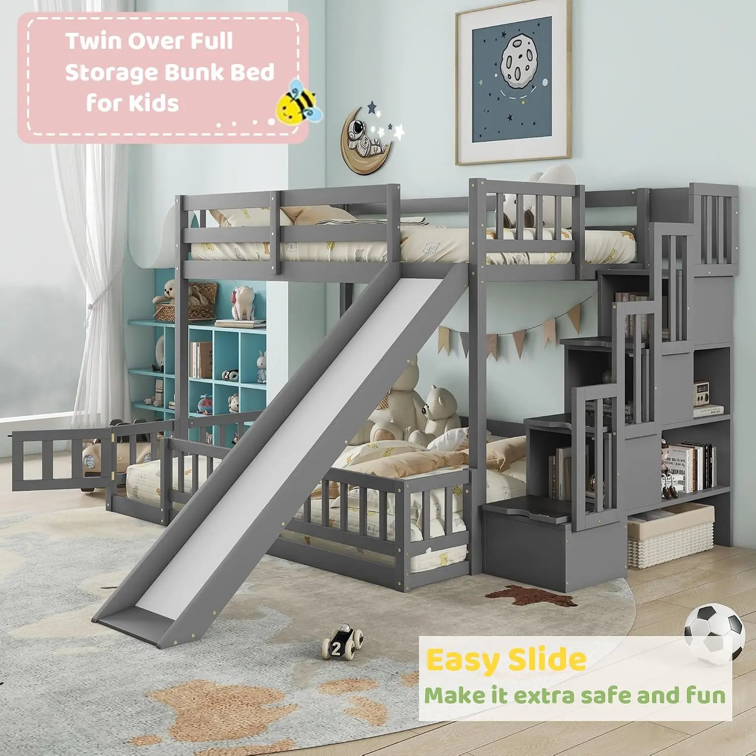 Etagenbett mit niedrigem Holzr – Bunk Bed With Stairs And Slide Bewertung und Preis
