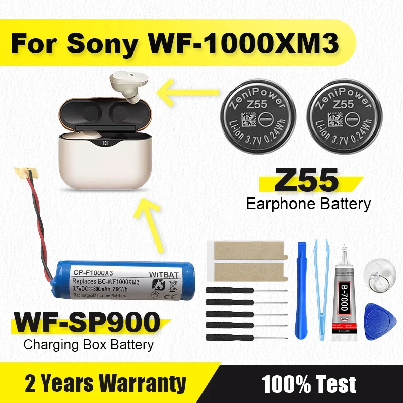 New XDOU 3.7V Z55 Battery For Sony WF-SP700N WF-1000X WF-1000XM3 WF-SP900 TWS Earbuds Earphone CP1254 Battery + Free Gift