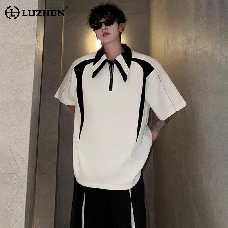 

LUZHEN Original Color Contrast Printed Big Neck Loose Casual T-shirts Men's 2025 Summer Shoulder Pad Handsome Street Tops JY1631