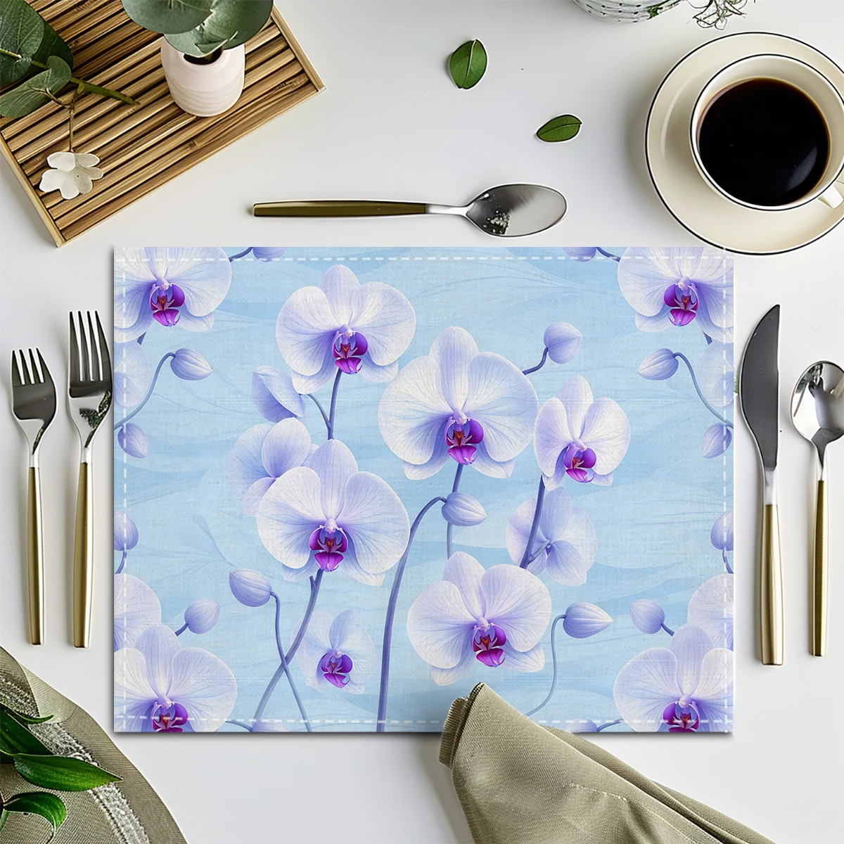 Lily of the Valley & Butterfly Pattern Polyester Placemats, Decorative Table Mats for Daily Home Dining Use