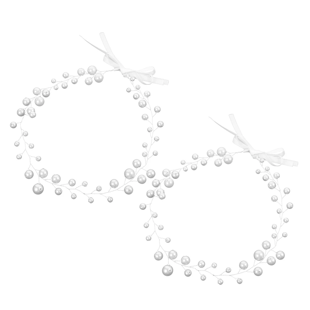 

2 Pcs Pearl Hair Accessories Bride Wedding Headband Veils Bridesmaid Headpiece Bridal Fabric Women Hair Vine Accessories