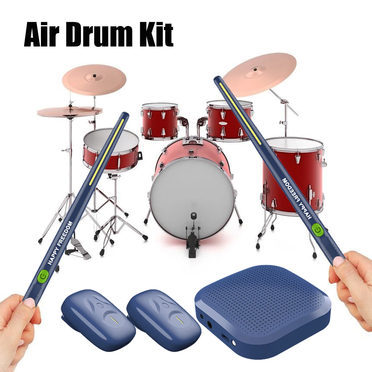 Miwayer Virtual Air Drumsticks – Electronic Drum Kit with Motion Sensing, Low Latency, Rechargeable, Black/Navy, Base or Pro