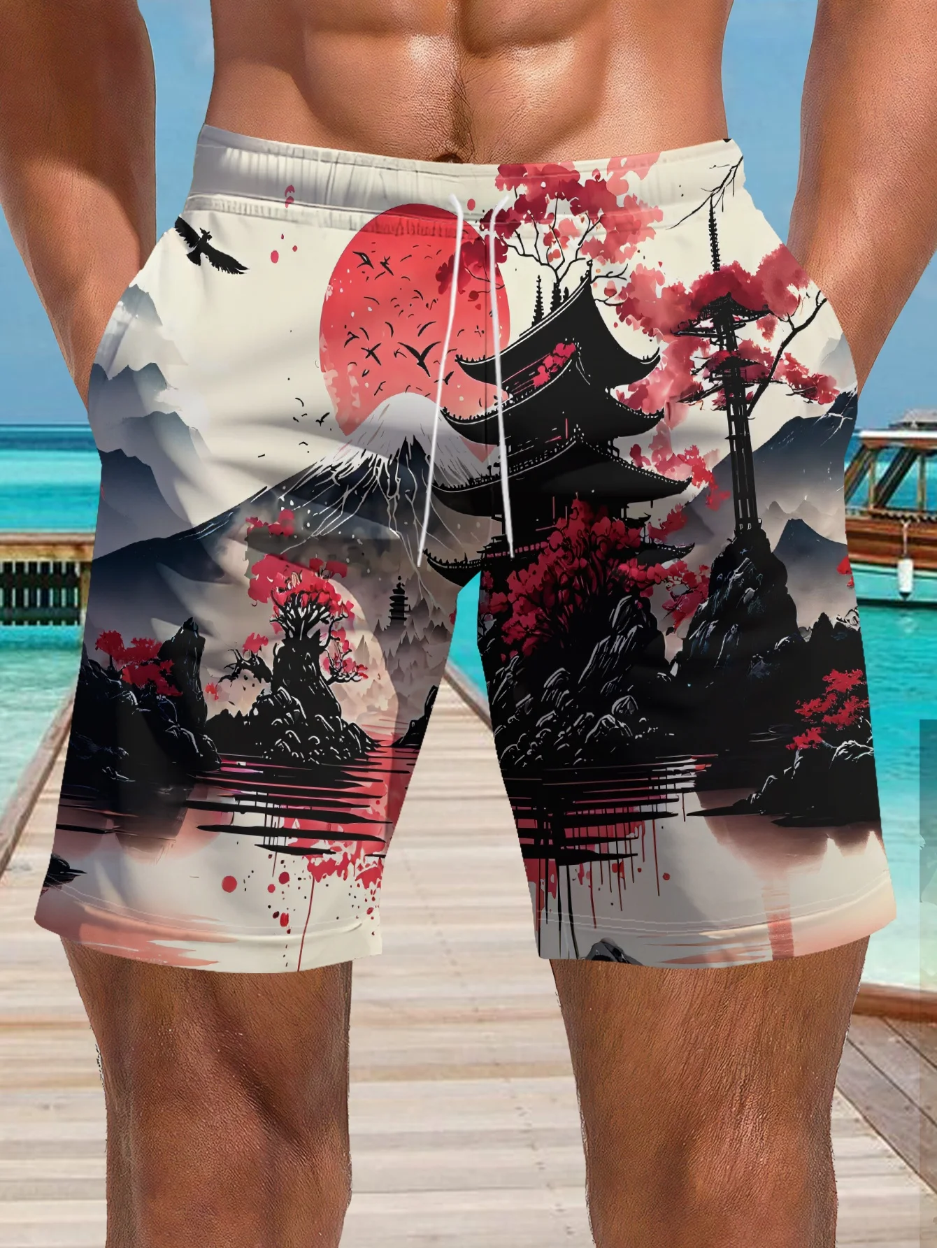 

2026 Cool Fashion Trendy 3D Men's Summer Gothic Dominance Japanese Dragon Pattern Outdoor Street Wear Pattern Casual Shorts