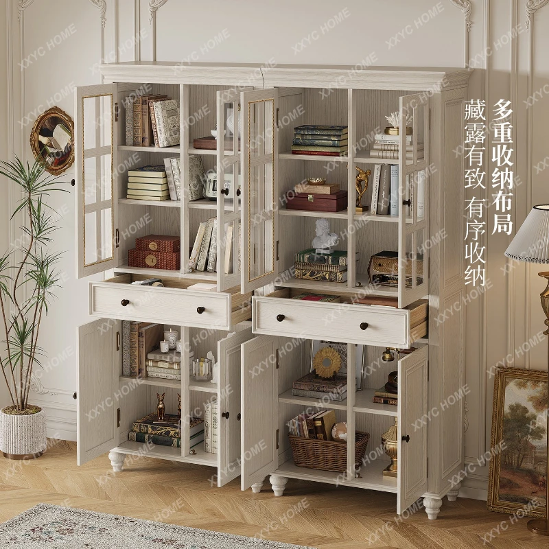 

Комбинированный книжный шкаф M Cream Style для дома и кабинета, белый, с отделениями для хранения, полностью из массива дерева, настенный шкаф-тумба