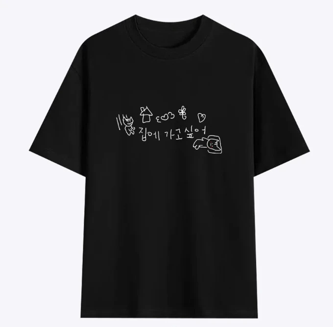 Korean Cute Cat Happy Life Doodle Short-sleeved Printed T-shirt Top Unisex Kawaii Line Art Cat Meme Graphic Casual Streetwear