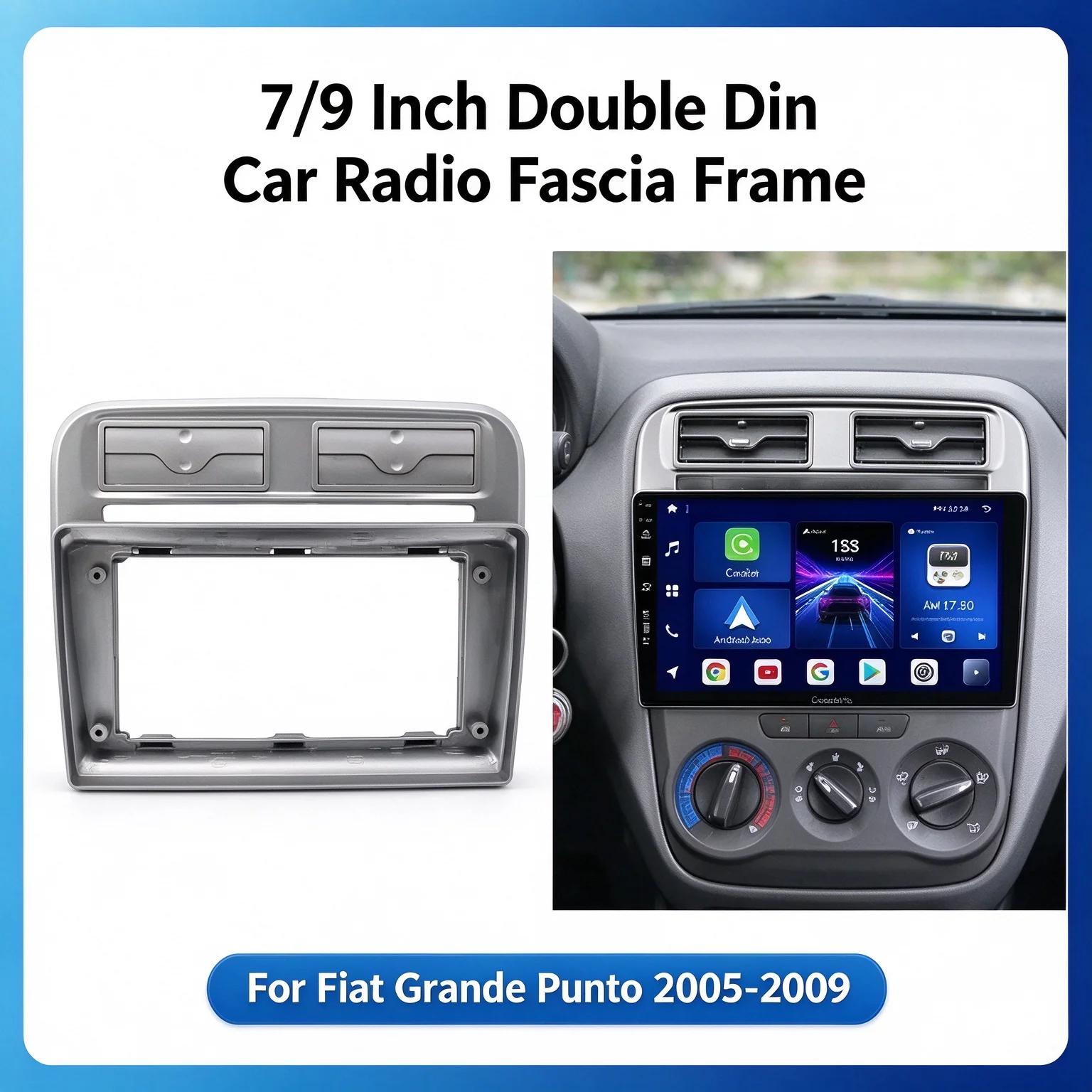 7/9 Inch Double Din Car Radio Fascia Frame for Fiat Grande Punto 2005-2009 Dash Mount Panel Trim