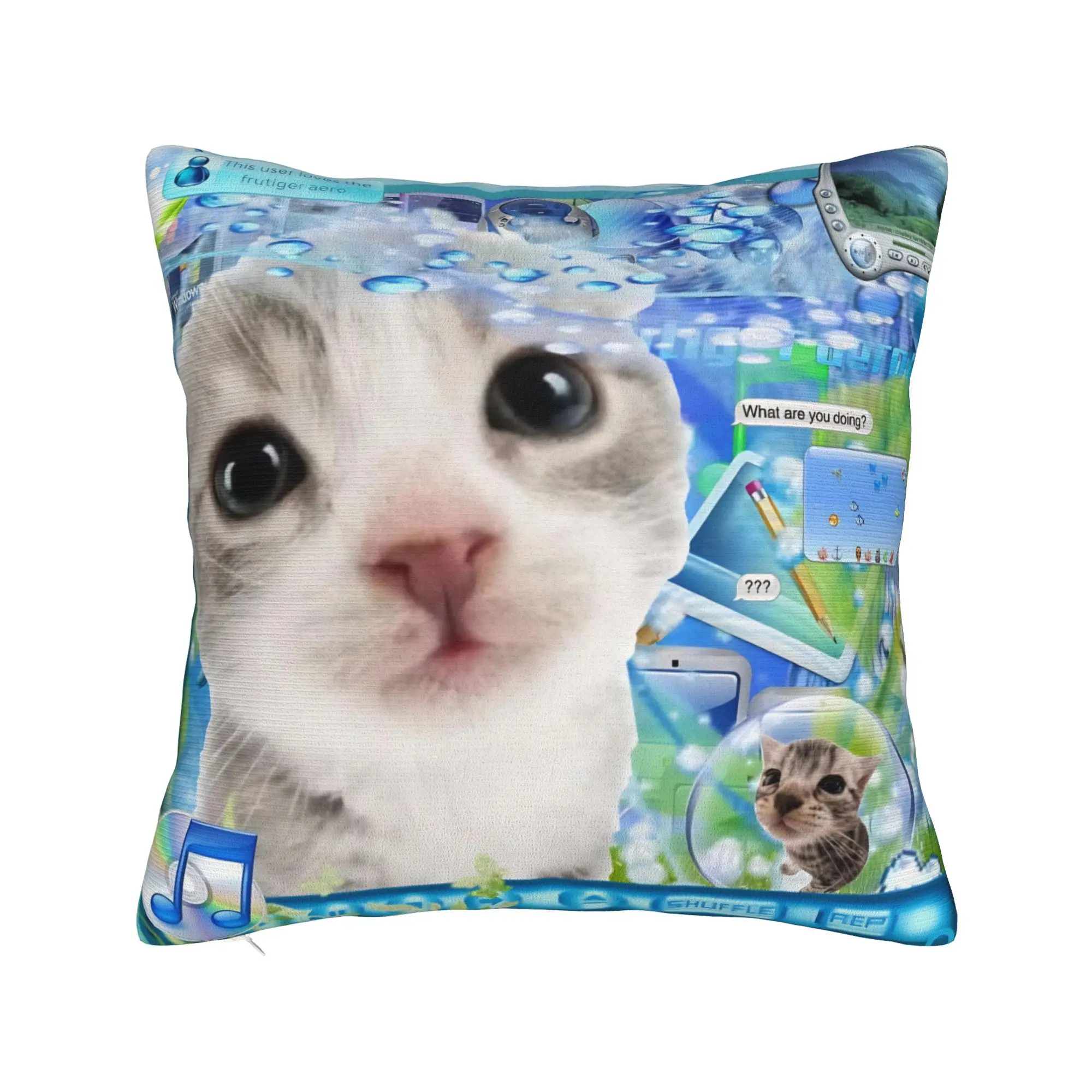 Cat Frutiger Aero Lovely Square Pillow Case  Cushion Cover Funny Zipper Decor Pillowcase for Home 40x40cm