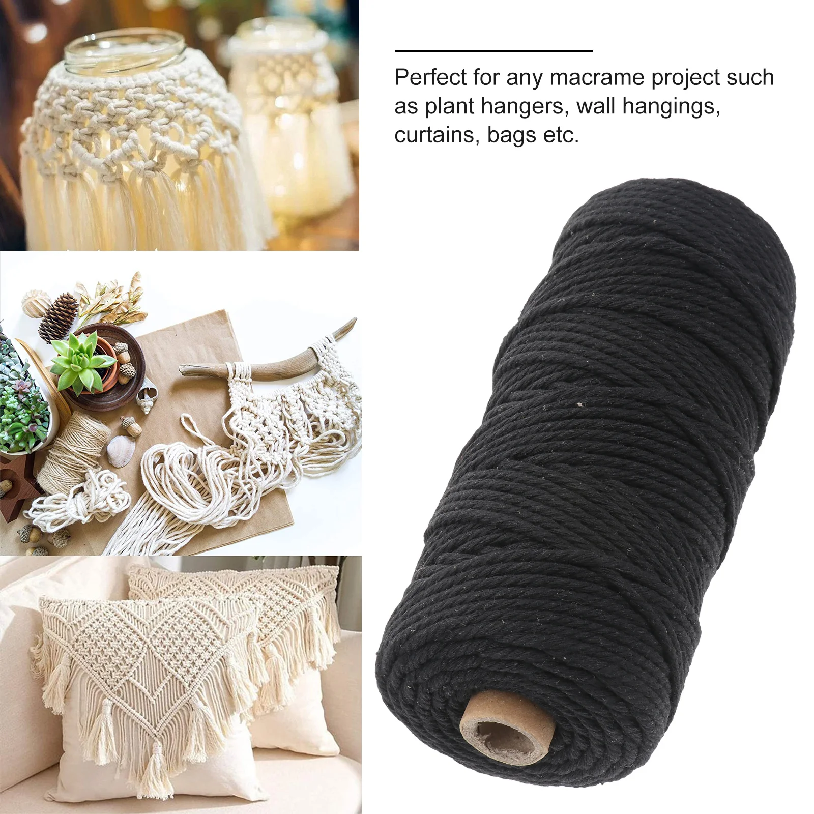 

1Pcs Cotton Rope Natural Braided Thread 100m 3mm Wide Durable Flexible for Macrame Wall Hanging Plant Holders Cotton Rope