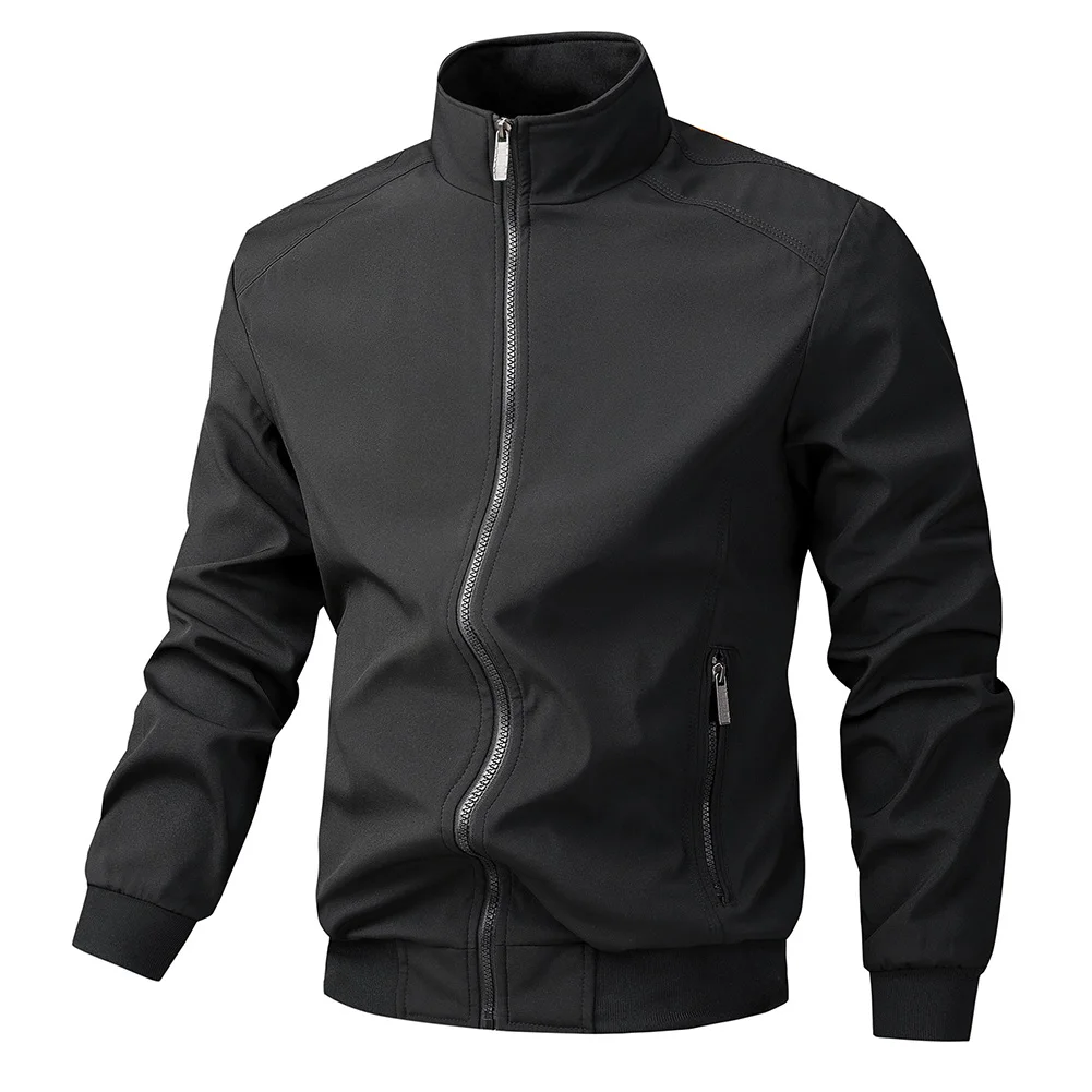 

Men Solid Thin Jacket with Stand Collar Suitable for Outdoor Casual Daily Workwear Long Sleeve Loose Fit Outerwear