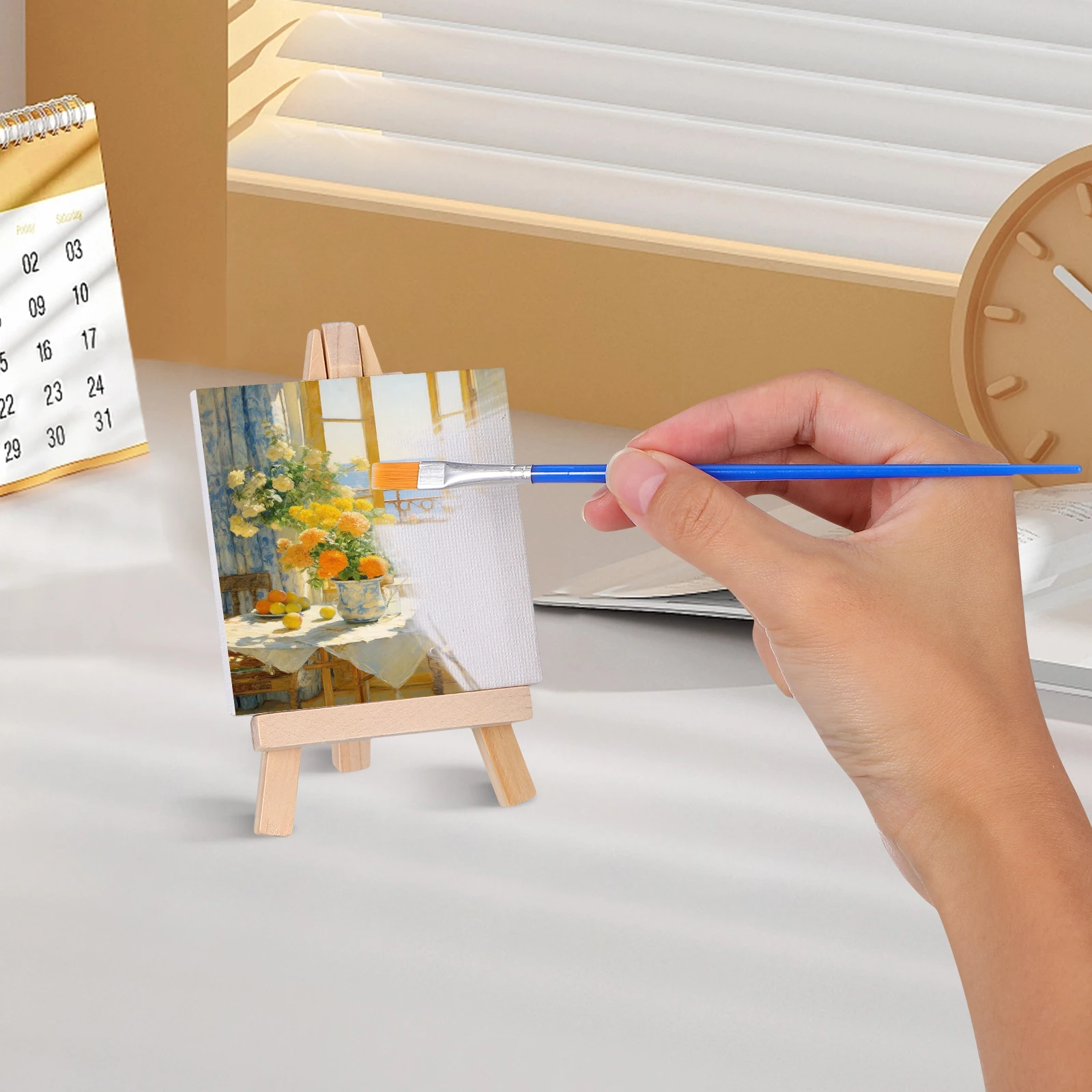 

12 Sets Display Stand Children's Oil Easel Pre-stretched Bamboo Flat Canvas Boards