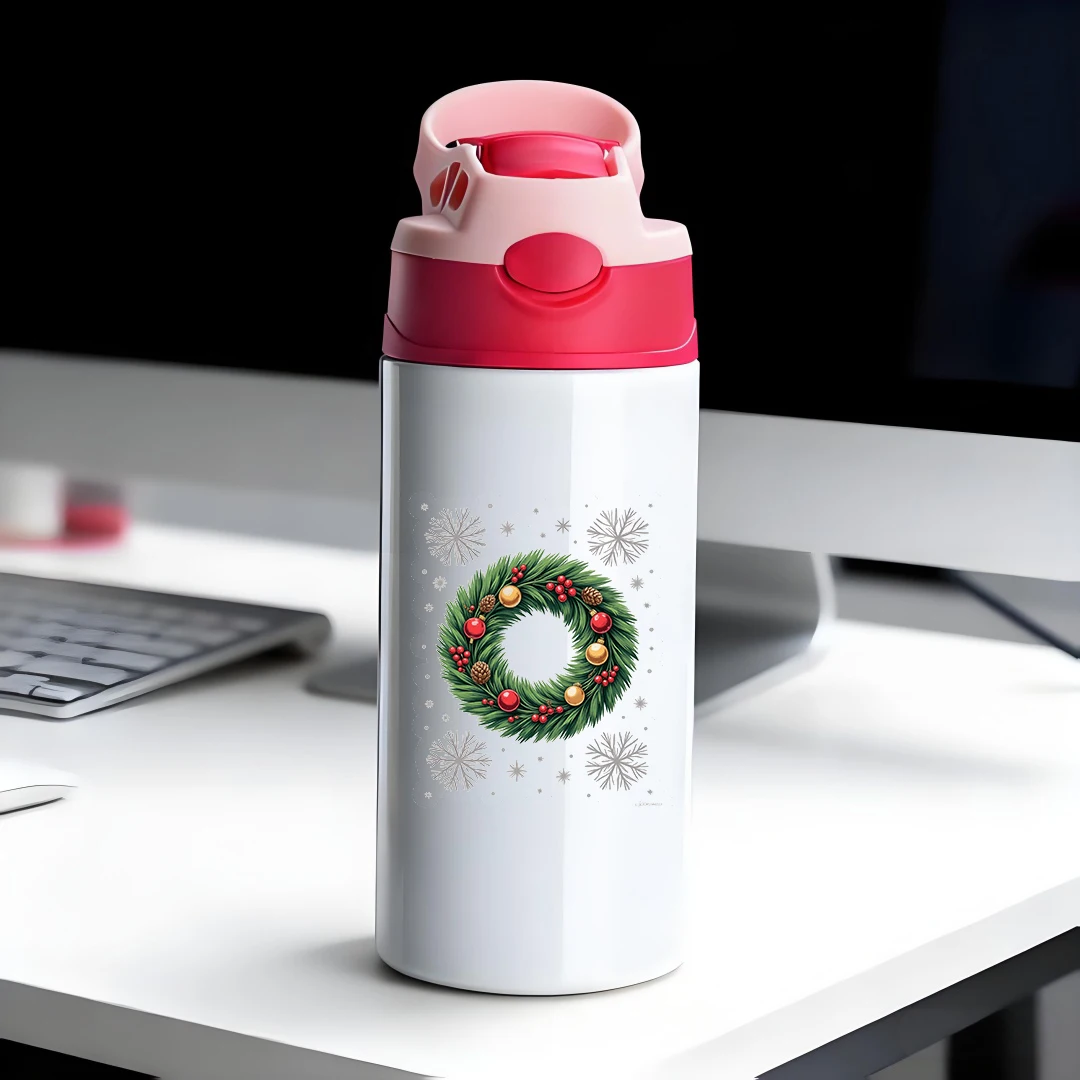 

304 Stainless Steel Insulated Cup + Cartoon Christmas Wreath Straw Cup Kids' Insulated Cup Christmas Gift