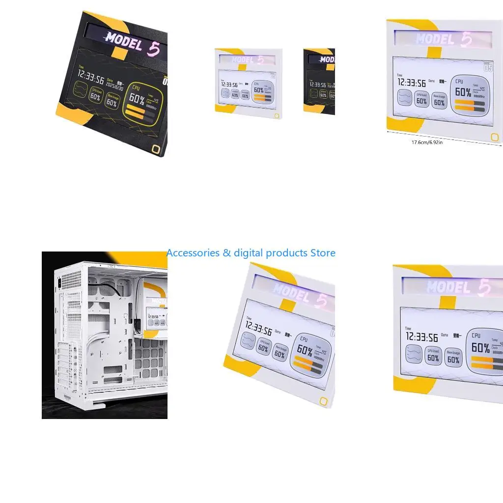 77JD 7inch Clear LCD Secondary Screen Panel For Computer Case Side Panel Easy Setup