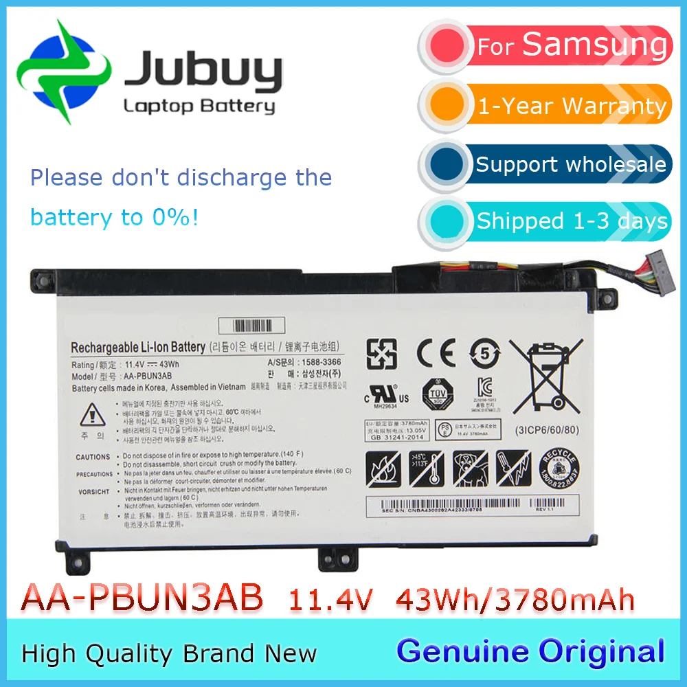 AA-PBUN3AB 11.4V 43Wh Original Laptop Battery for Samsung NP740U5L-Y02US NP740U3M NP730QAA NP300E5K-U03