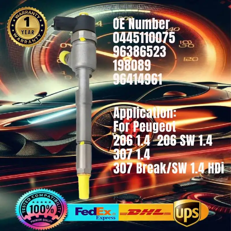 

0445110075 198089, 96386523, 96414961 Common Rail Fuel Injector for Peugeot 206/ 307 307 Break/SW 1.4 HDi 8HX, 8HZ