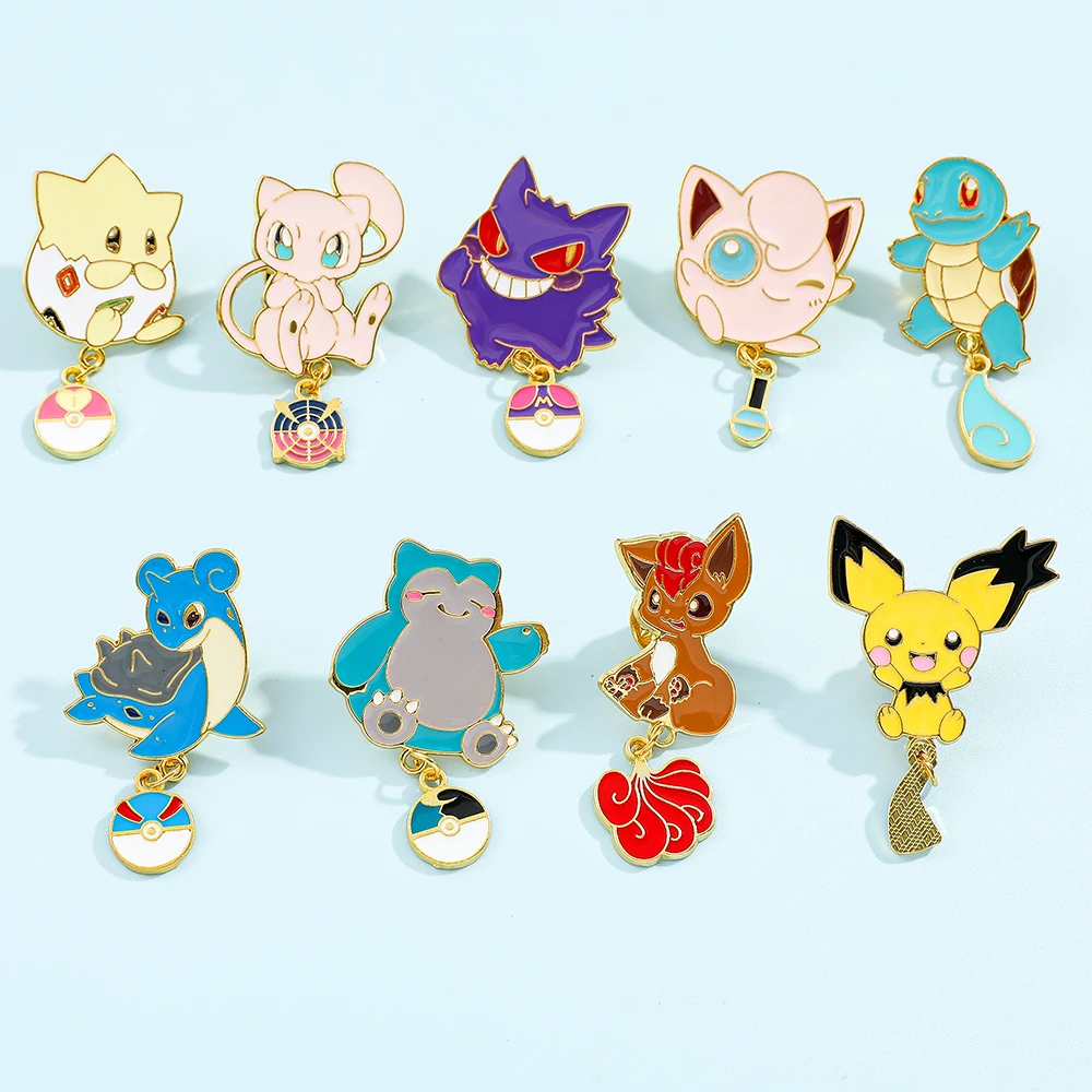 Charms de Pokémon: Jigglypuff, Gengar, Vulpix, Mew, Lapras, Pichu, Squirtle, Togepi, Snorlax com Cauda e Broches de Pokébola, Presentes para Fãs