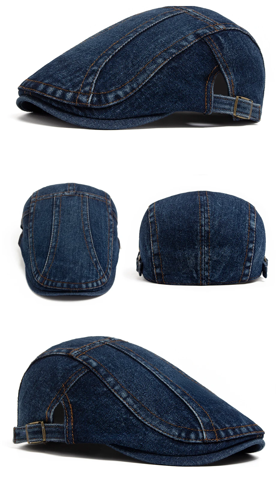 Frauen Baskenmütze Mode Denim Vintage Zeitungsjunge Mütze Für Männer Sommer Solide Gewaschen Flache Kappen Casual Weibliche Visier Hut Unisex Einstellbar – Detail 5