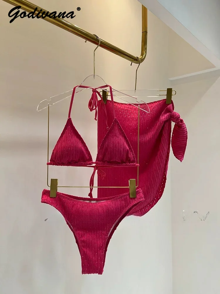Women European American Style 3‑Piece Bikini Set Sexy Three‑Point Beach Bathing Suit Female Summer Swimwear
