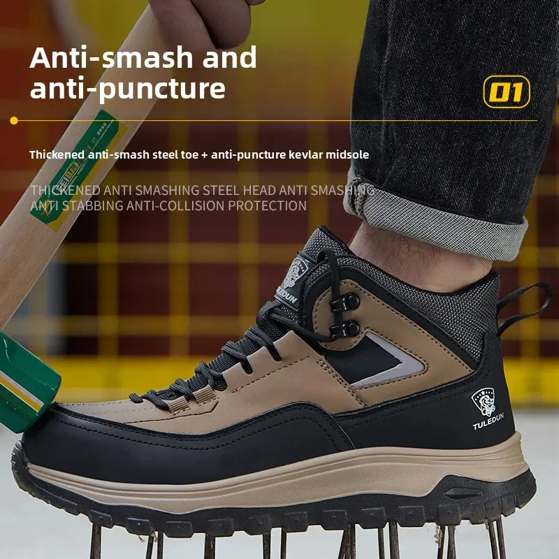 Men Welding Safety Boots Steel Toe Anti Smash Puncture Proof Heat Resistant Slip Resistant Construction Work Footwear