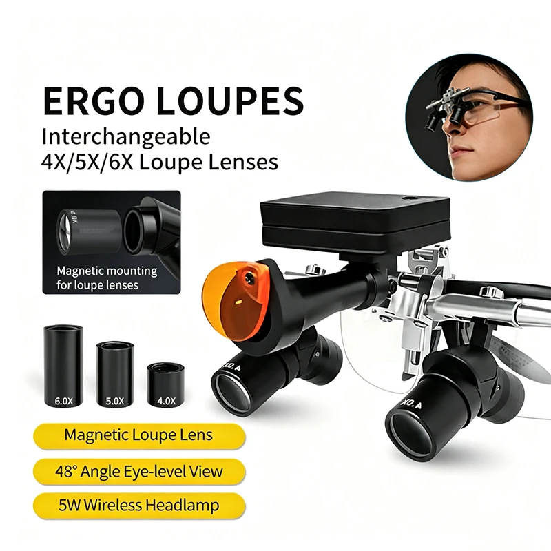 Factory Supply Loupes Magnetic Interchangeable 4X 5X 6X Optical Magnifying Lens With Wireless LED Head Light