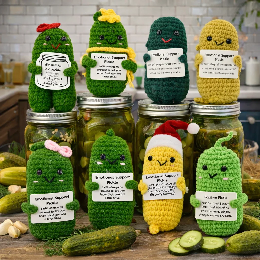 Veggie&FruitSeries Positive Energy Crochet Kimchi Handmade Knitted Potted Plant Hug with Encouragement Card Mini Desk Decor Gift