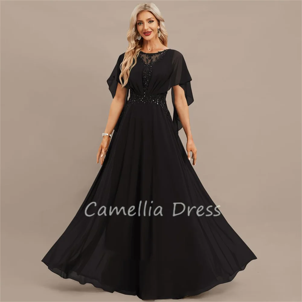 

Simple A-line Evening Dresses Scoop Neck Prom Dresses Floor-Length Chiffon Lace Formal Dresses Vestidos De Fiesta فساتين السهرة