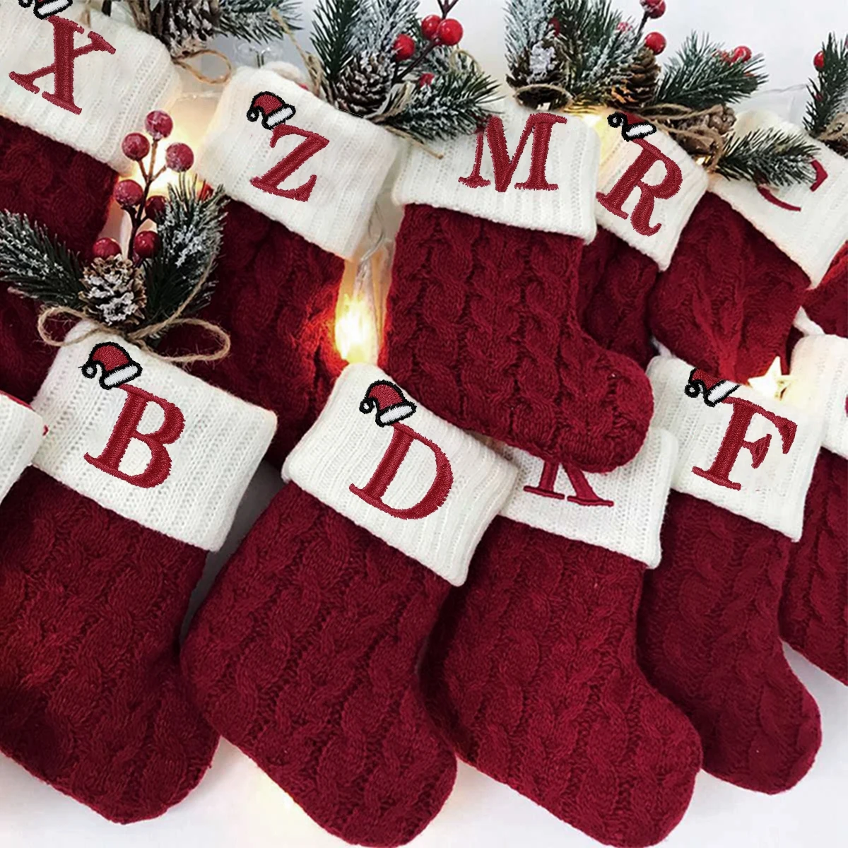 Christmas Alphabet Socks Gift Bag Merry Christmas Decor For Home 2024 Xmas Tree Ornaments Navidad Noel Kerst New Year Gift 2025