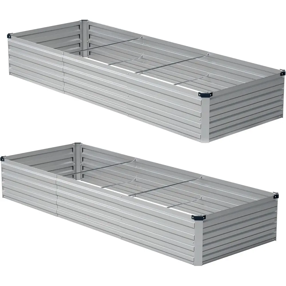 

Комплект из 2 оцинкованных металлических приподнятых грядок, уличные ящики для растений для патио, серебристые