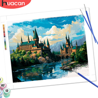 HUACAN Castle Painting By Number Landscape Drawing Oil Paint Kits On Canvas House Lake Home Decor Art HandPainted Gift
