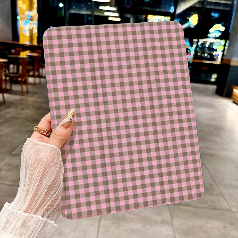 ins Pink and brown checkered case for iPad pro 10/11-Inch 2020/6th/7th /8th /Air 3rd/Air 4th/9th gen/Air 5th Gen 2022/Air 11