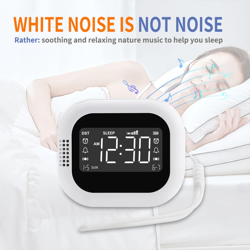 Portable Multifunctional Clock Rechargeable LED Display Vibration Alarm Clock With Snooze Function White Noise Natural Sound