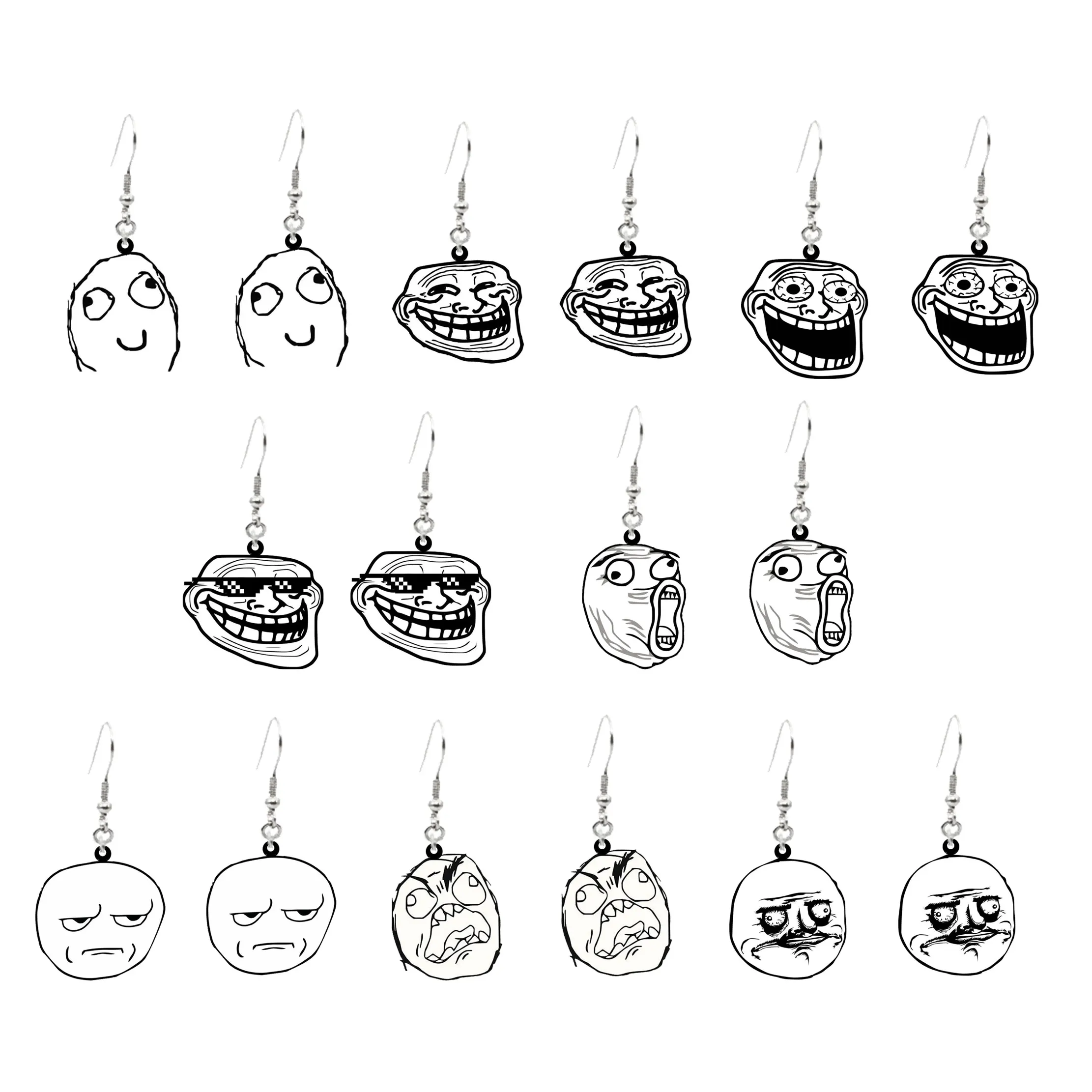 Funny TrollFace Earrings Accessories Acrylic NoMeGusta Rage Face ForeverAlone Dangle Earrings For Kids Adults Jewelry Gifts