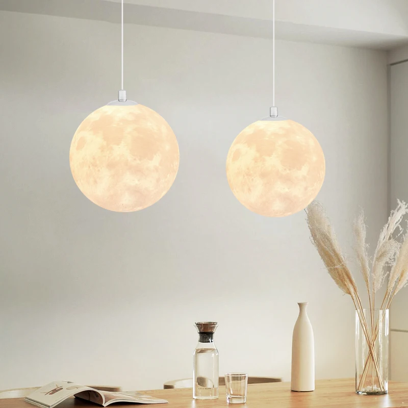 Nordic 3D Printed Moon Pendant Lamp Modern Mminimalist Children's Room Dining room Bedroom Balcony Home Hotel Planet Chandelier