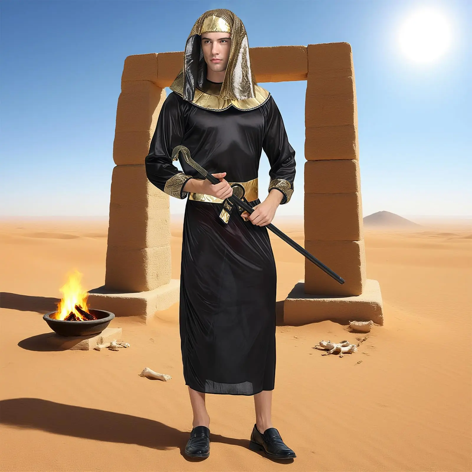 Costume égyptien pour hommes, Costume de pharaon, roi d'egypte, Costume de Tut pour Halloween, Costume de Cosplay, accessoires de fête