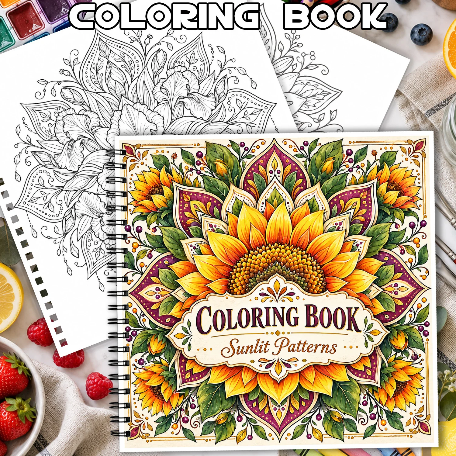 Spiral Binding Coloring Book Sunlit Patterns Mandala Design For Adults Teens Showcasing Creativity Relieving  Body Mind Art