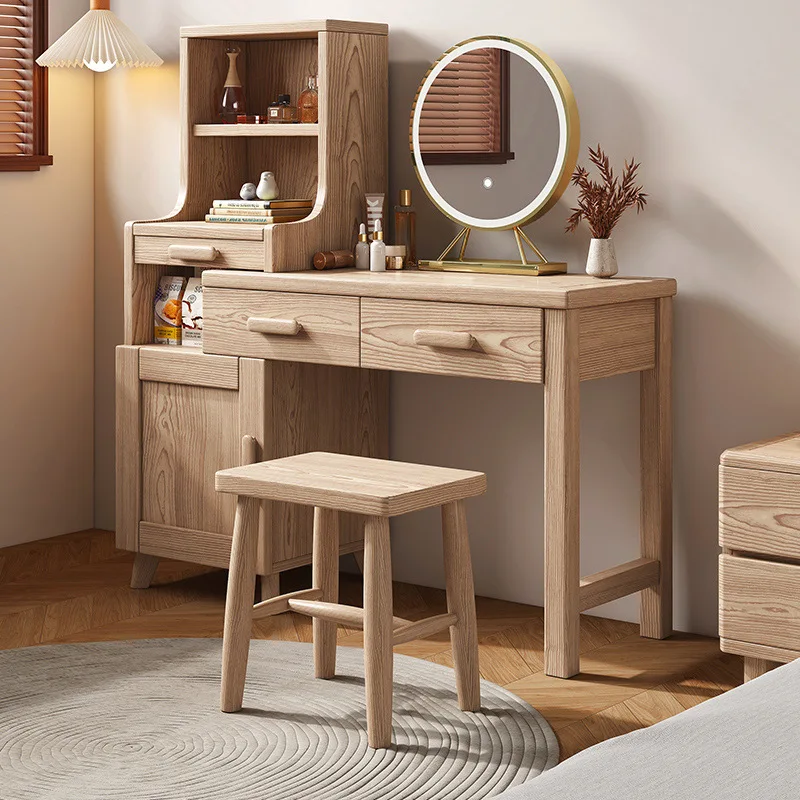 All solid wood dresser, locker, integrated Nordic simple dressing table, small apartment, modern makeup stool