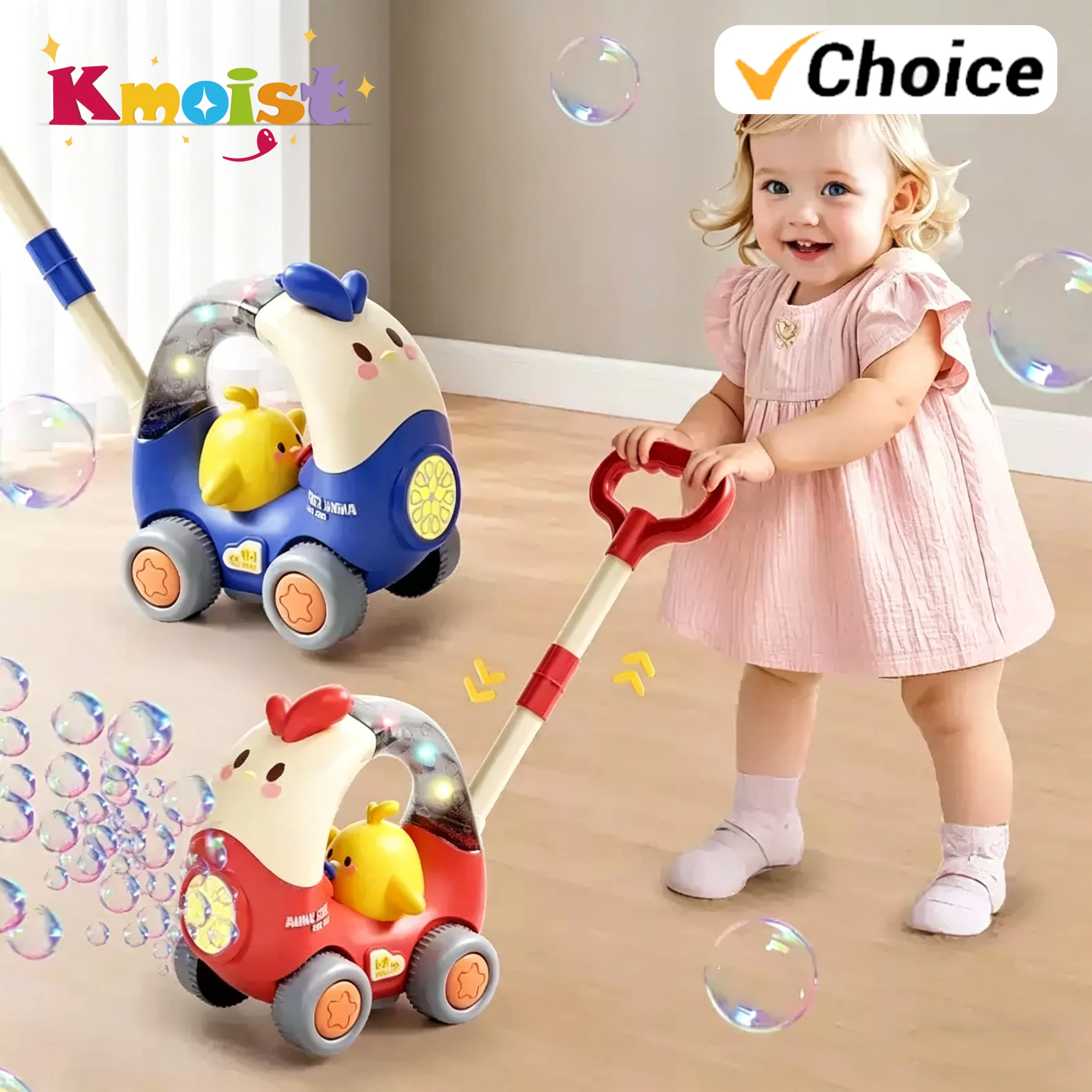 

Automatic Bubble Machine for Children Chicken Bubble Lawn Mover Outdoor Toy for Boy Girl Push or Handheld Bubble Maker Blower