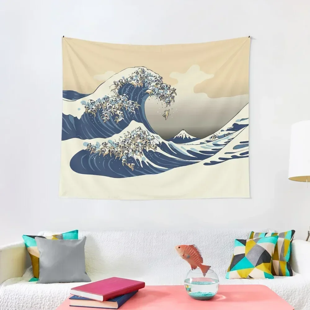 

The Great Wave of Pugs Vanilla Sky Tapestry Aesthetic Decoration Decoration Aesthetic Cute Decor Tapestry