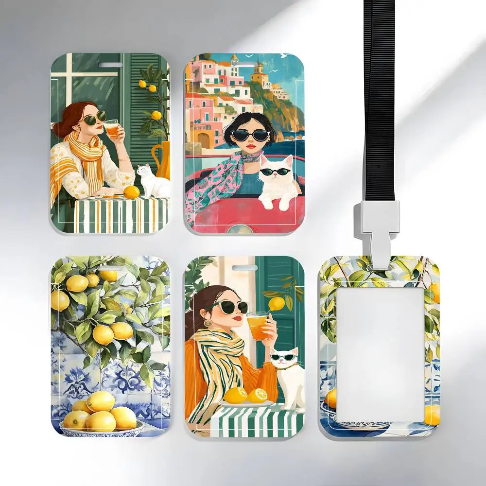Italian Summer Lemon Wine Lanyard Card Holders Student ID Card Holders Neckband Card Holders Access Control Accessories Gifts
