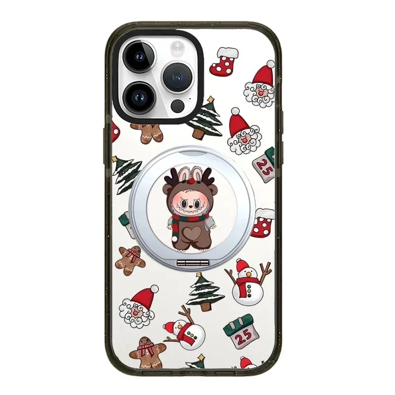 Santa Claus Christmas Doll Rotating Stand Black Border iPhone 14 15 16 Pro Max Protective Case, Fits iPhone 16 Pro Max