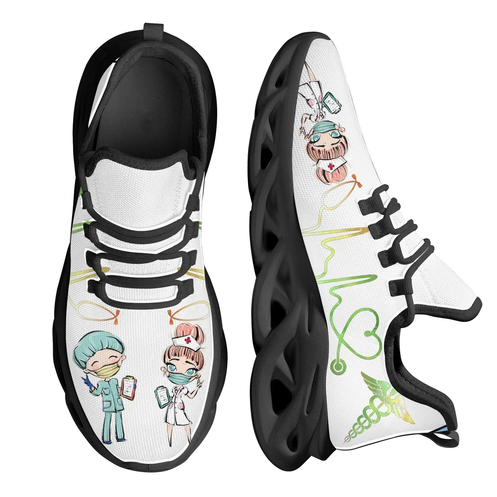 Women White Nursing Shoes Cute Cartoon Nurse Doctor Healthcare Brand Design Ladies Mesh Flats Sneakers Zapatillas view 3