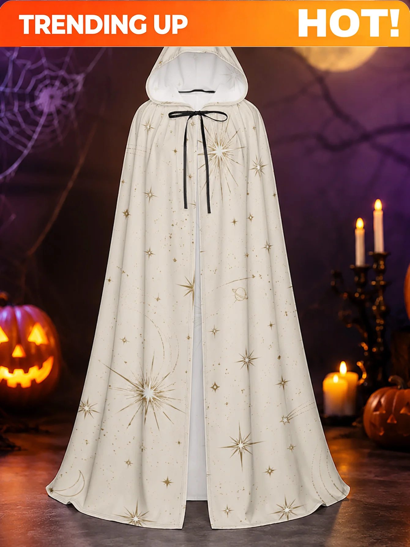 Customization 1pc, Unisex Cape With Celestial Starry Pattern Full-Length Hooded Robe For Halloween Dark Fantasy, Christmas Costu