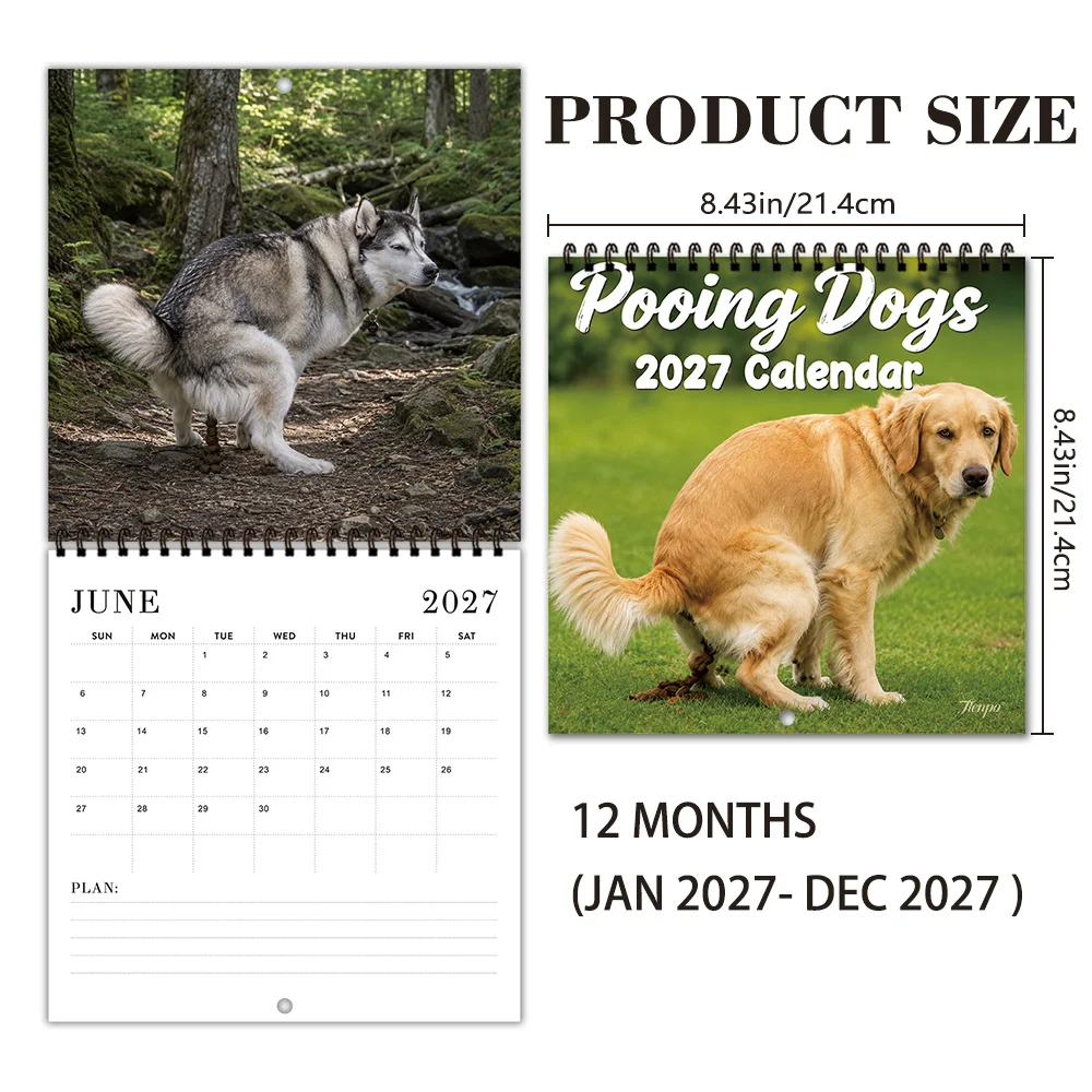 1pc 2027 Wall Calendar, Dog Toilet Theme, 12-Month Monthly Planner, Perfect Gift For Back-to-School Season, Christmas, New Year