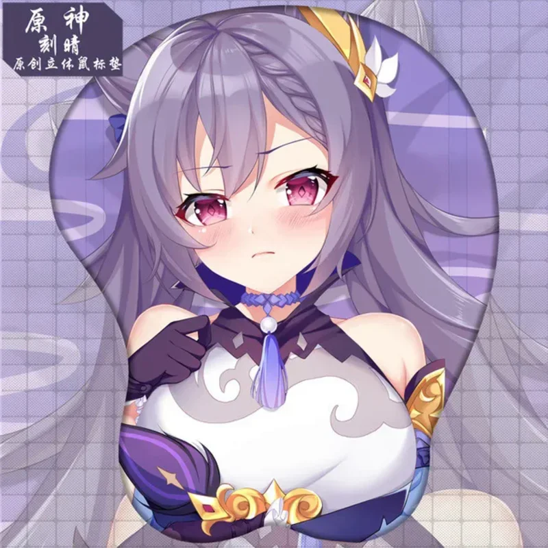 ثلاثية الأبعاد Genshin تأثير الكمبيوتر ستيريو ماوس الوسادة مع الحرس سيليكون المعصم وسادة الألعاب ماوس حصيرة Klee Zhongli Diluc MN1