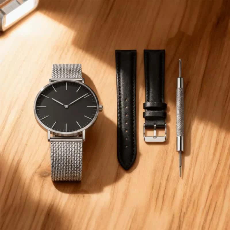

Модные женские часы + дополнительный кожаный ремешок + набор инструментов, роскошные кварцевые наручные часы с металлическим сетчатым ремешком, минималистичные женские часы, подарок