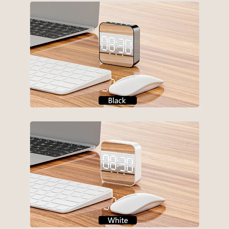 ساعة مرآة رقمية معاصرة بمنبهين LED مع وقت تنشيط صوتي وعرض درجة الحرارة من أجل تصميم داخلي أنيق