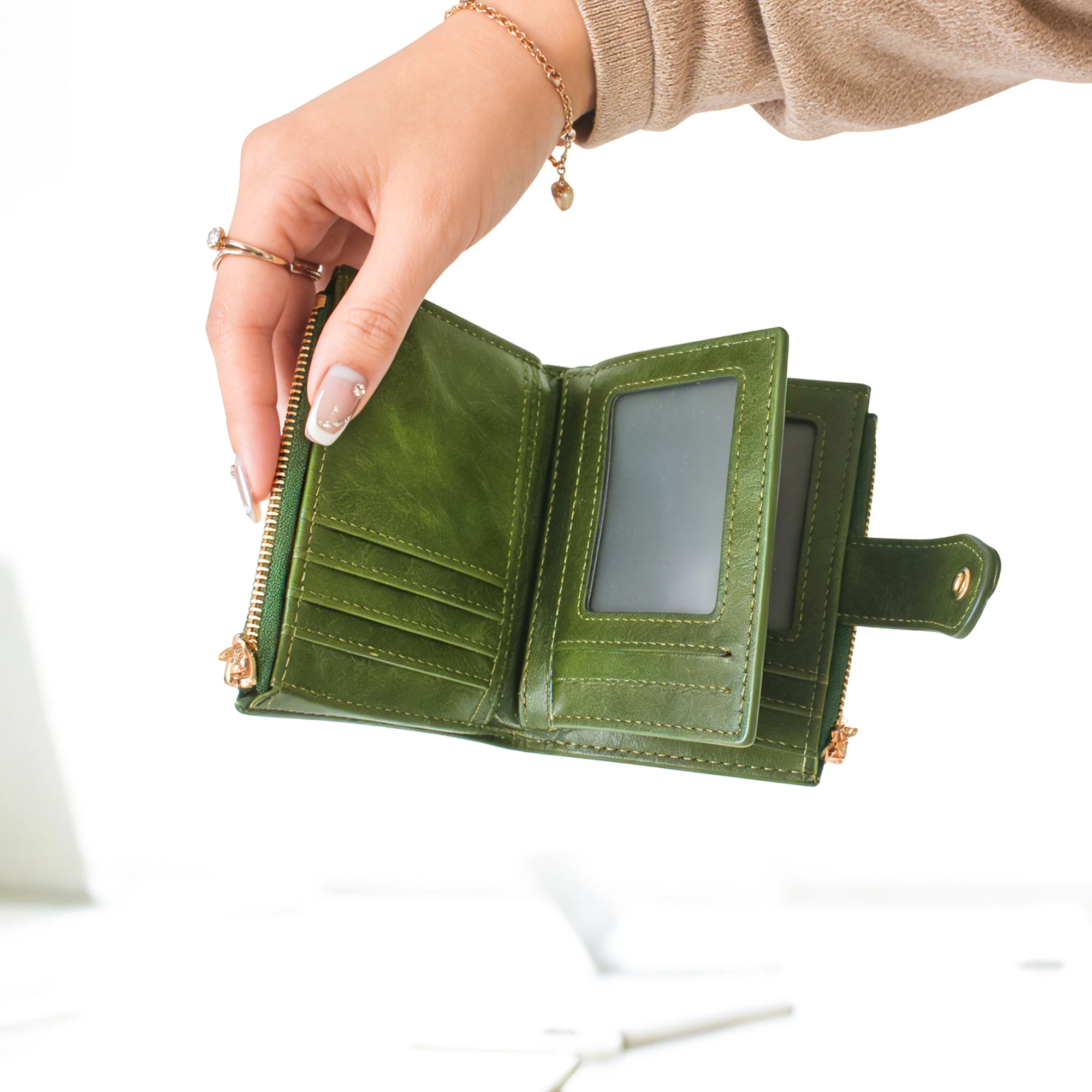 Vintage Kurze Damen-Geldbörse, Kreditkartenhalter - 17 Kartenfächer, Minimalistisch - Schlank - Diebstahlsicher (RFID) - Kartenhalter - Kompaktes Kartenetui - Münzfach – Detail 1
