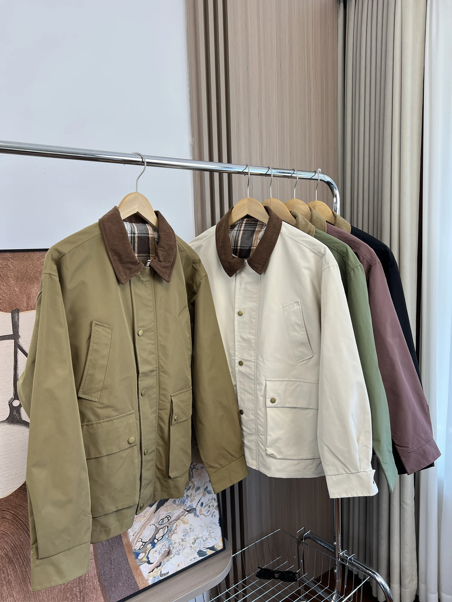 Waterproof Corduroy Casual Style Men's Jacket Coat Vintage British Workwear Long Sleeve Flip Collar Loose Fit Youth Outerwear