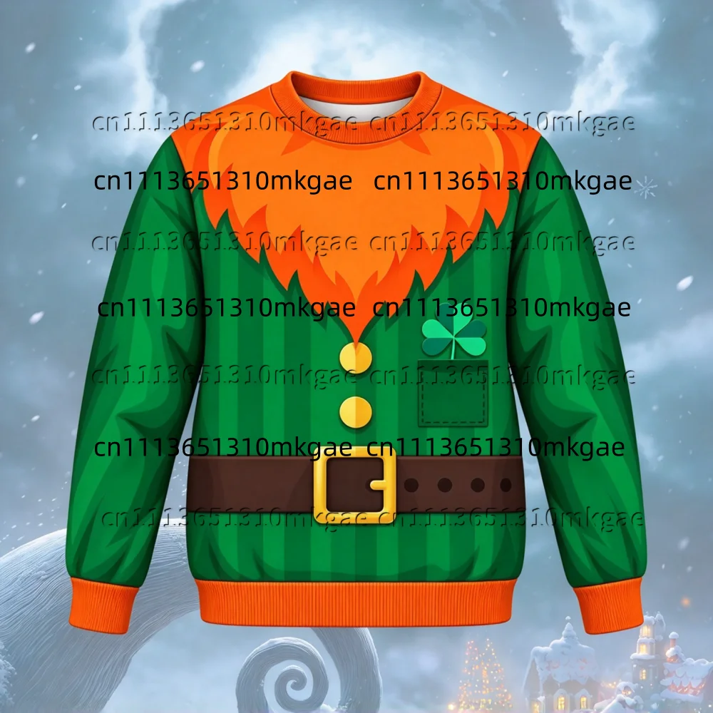 Ugly Christmas Family Matching Pullover Sweatshirt 3D Santa Elf Reindeer Graphic Print Long Sleeve Tops Holiday Family Outfit